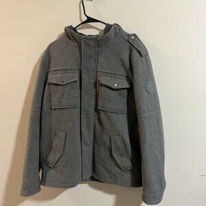 Levis Hooded Jacket Coat Large Sherpa Lined Men's XL - Grey